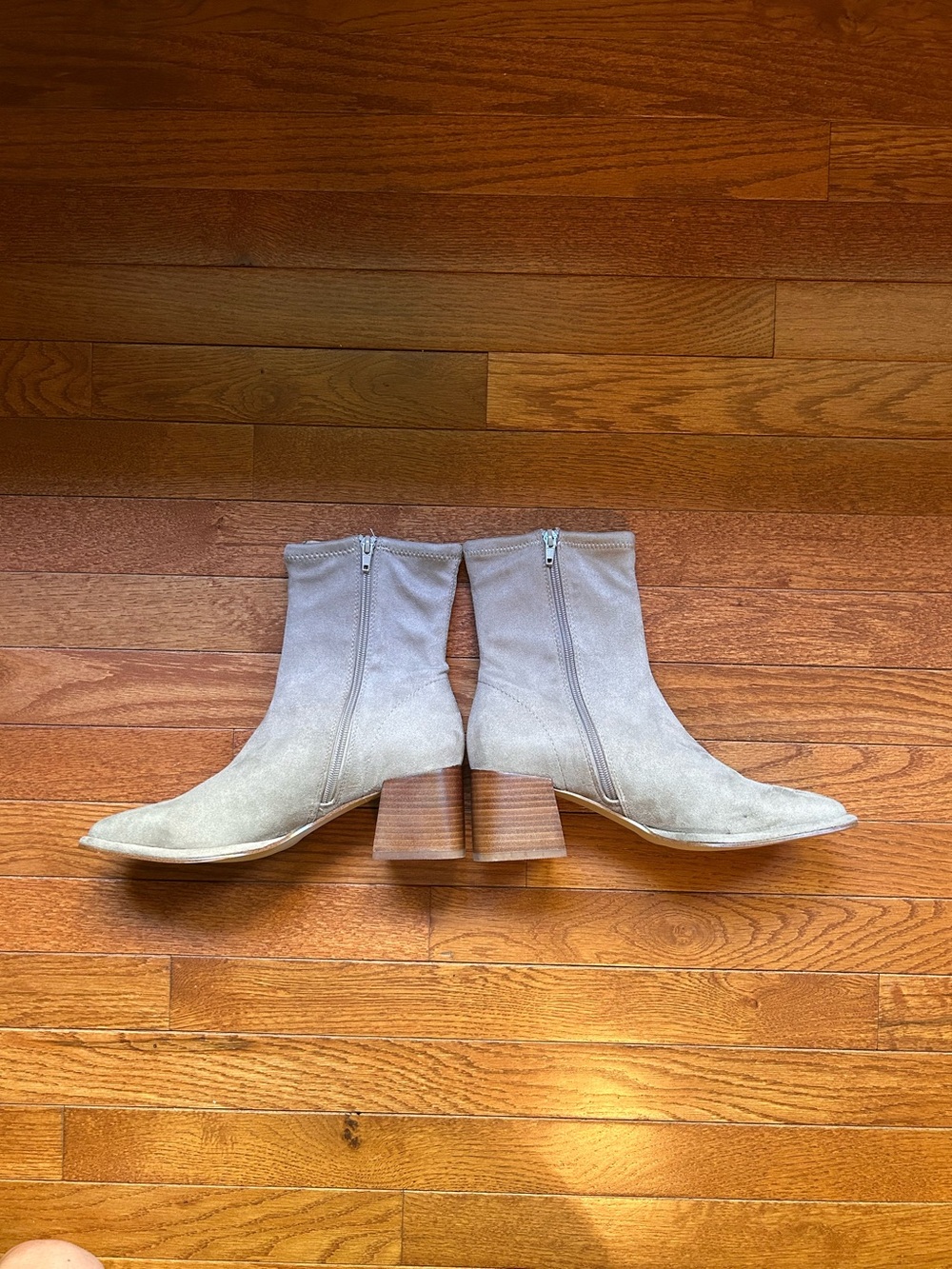 Steve Madden Taupe Suede Ankle Booties with Stacked Heel
